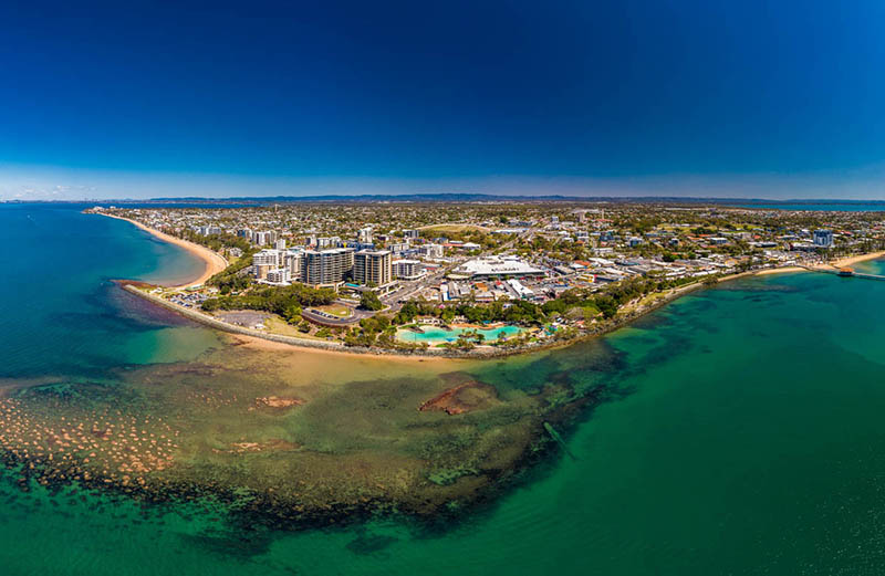 Aerial drone view of Settlement Cove Lagoon, Redcliffe, Australi